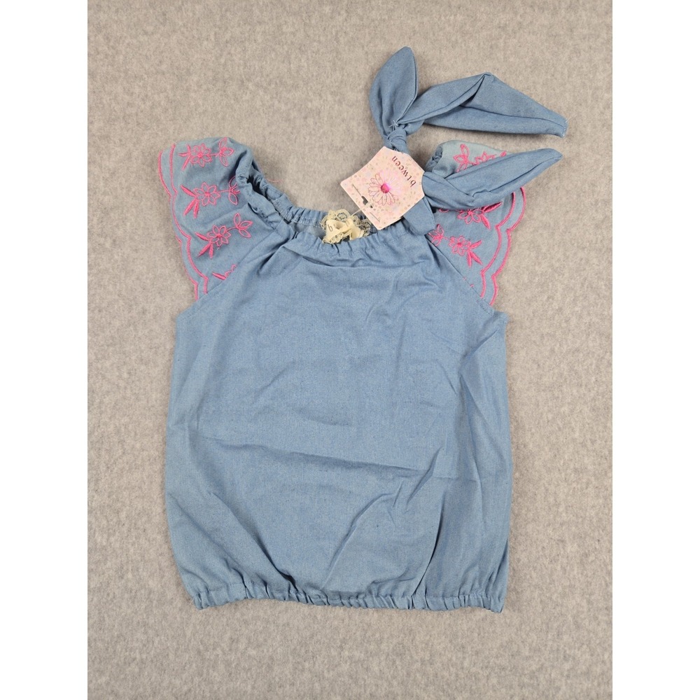 Btween Girls Size X-Small (4) Shirt Sleeveless Blue Denim Matching Head Band NWT